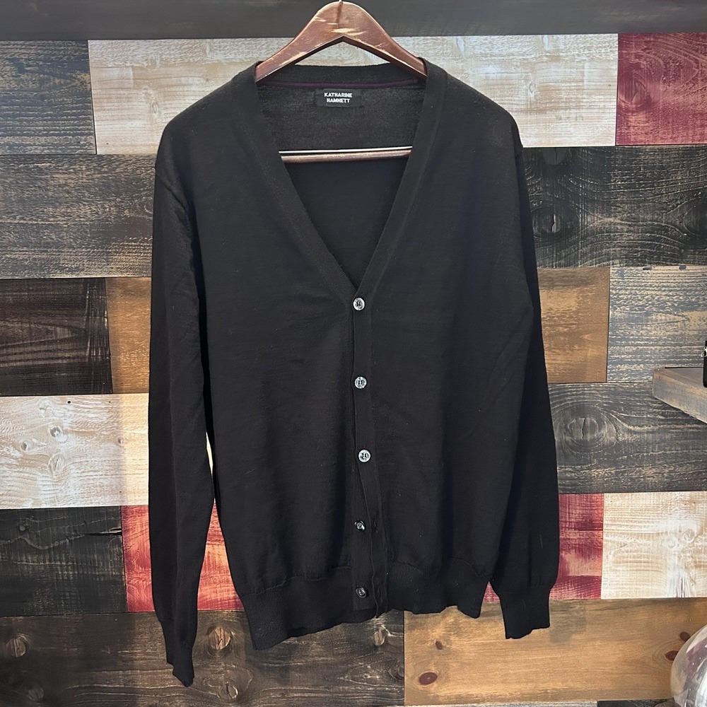 Katharine Hamnett Merino Wool Cardigan Black Large Italy Mens